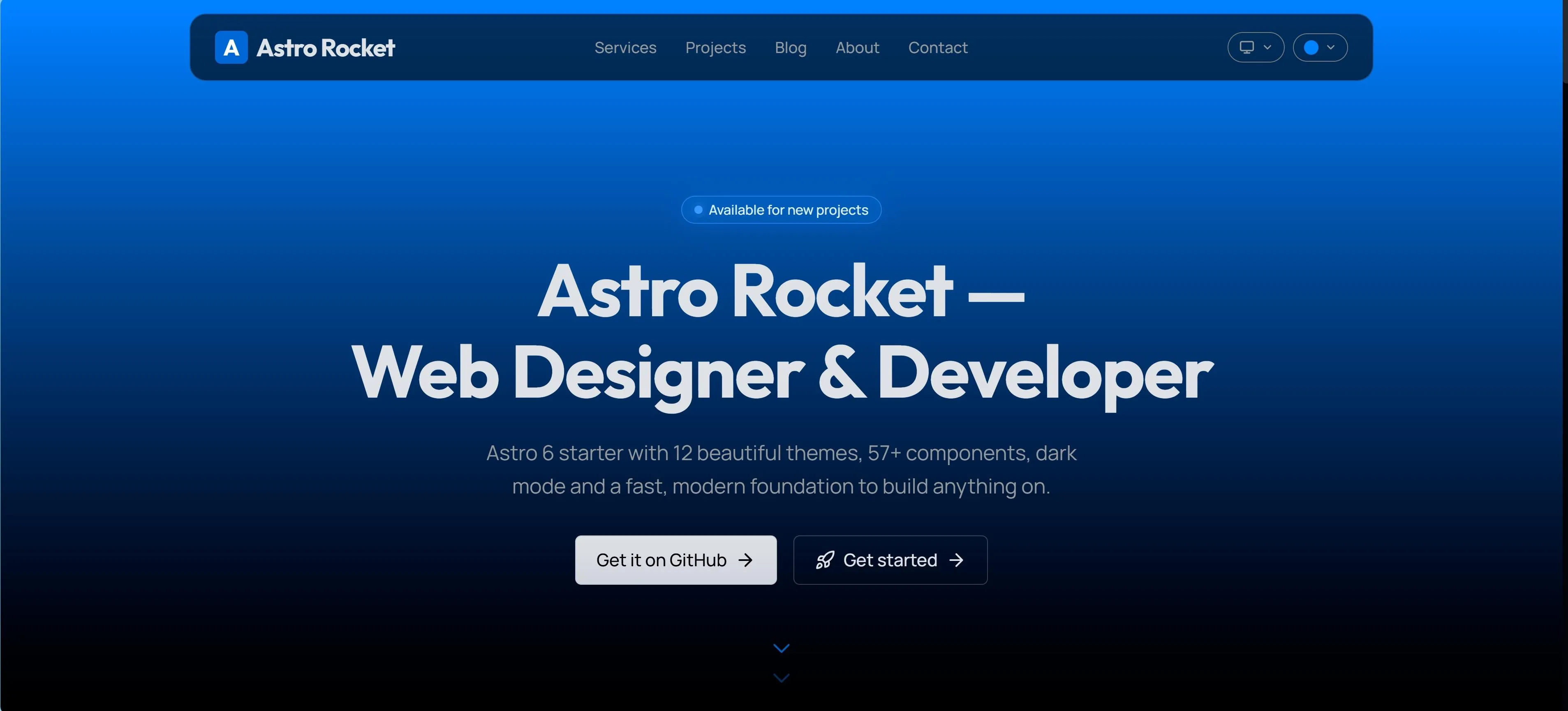 Fastry — my open-source Astro 6 theme, shown on its astrorocket.dev demo.